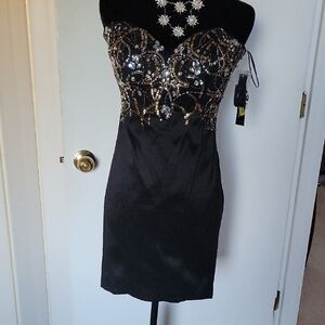 Jump Black Strapless Dress with Gold and Silver Accents